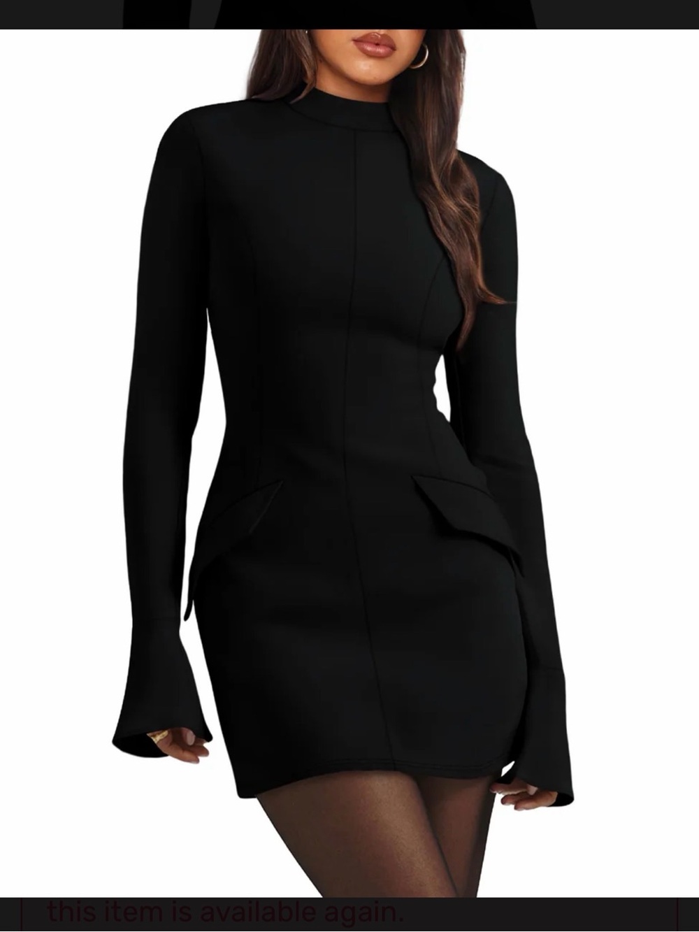 Amazon Black Long Sleeve Mini Dress with Flared Cuffs